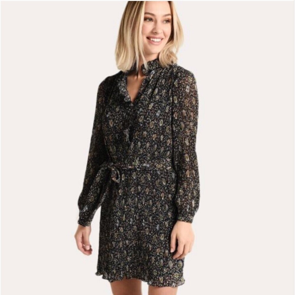Tory Burch NWOT Deneuve Floral Print Soleil Dress in Navy Size 10 Long Sleeve